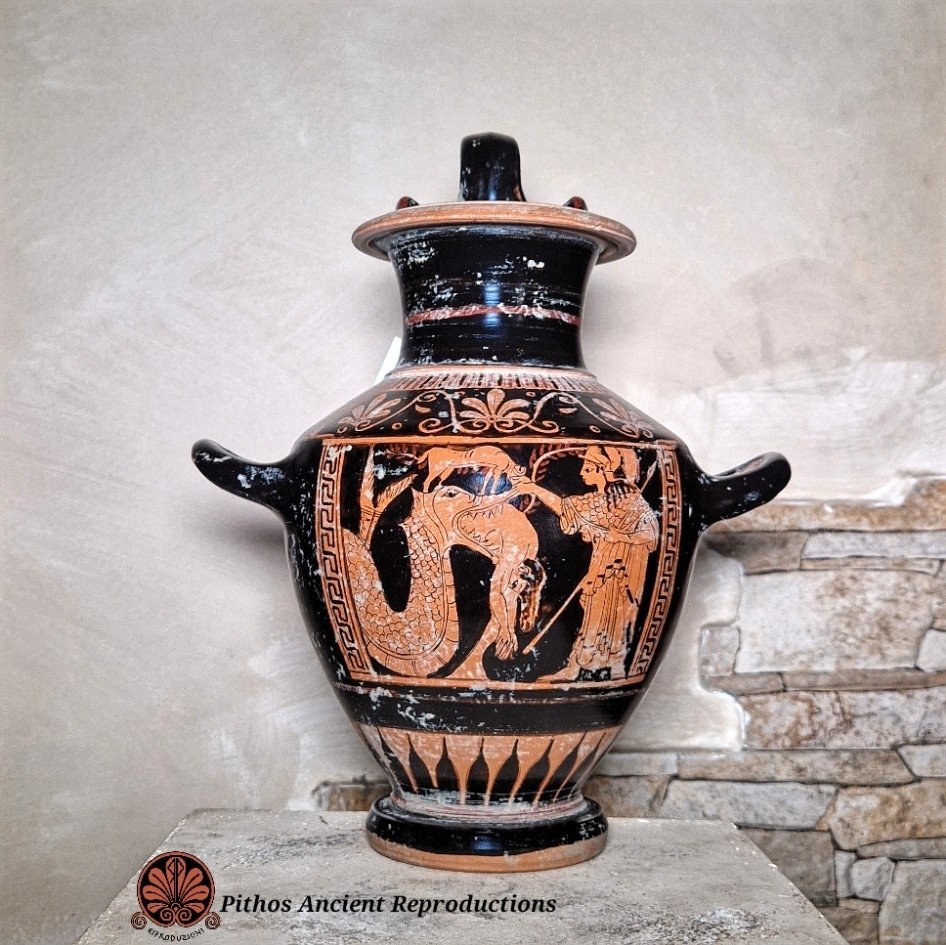 Hydria attica figure rosse Giasone/drago/Atena