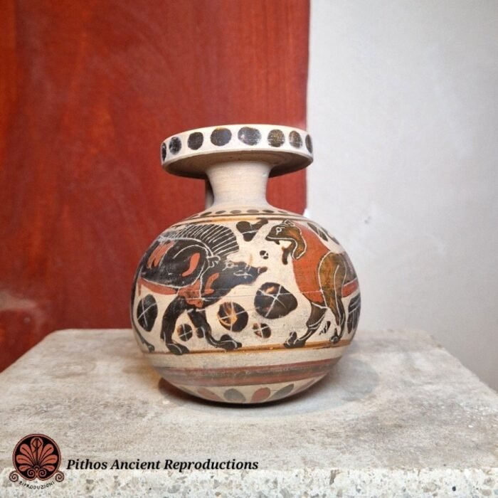 Aryballos etrusco corinzio figure nere animali 2