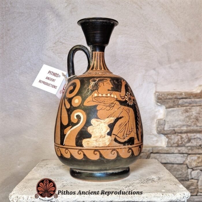 Lekythos globulare palmette figure rosse - immagine 2