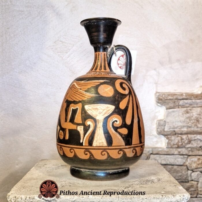 Lekythos globulare palmette figure rosse - immagine 3