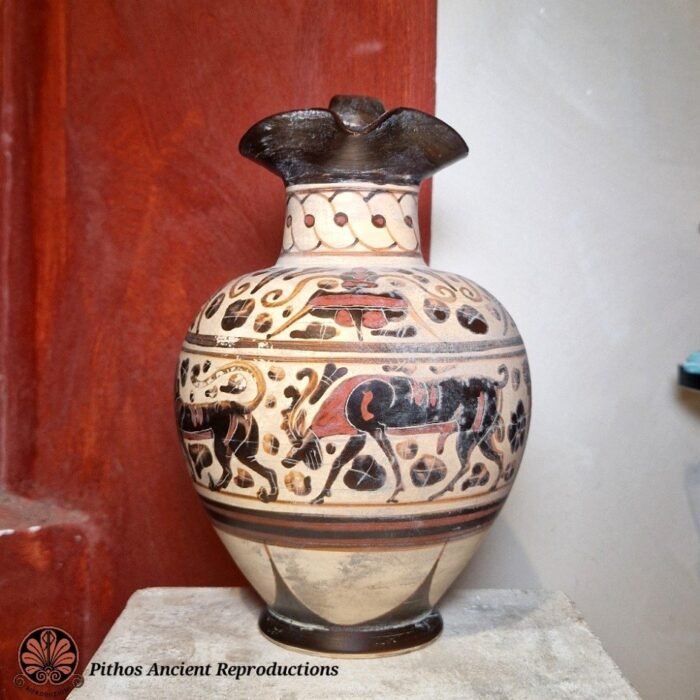 Oinochoe etrusco corinzia animali figure nere