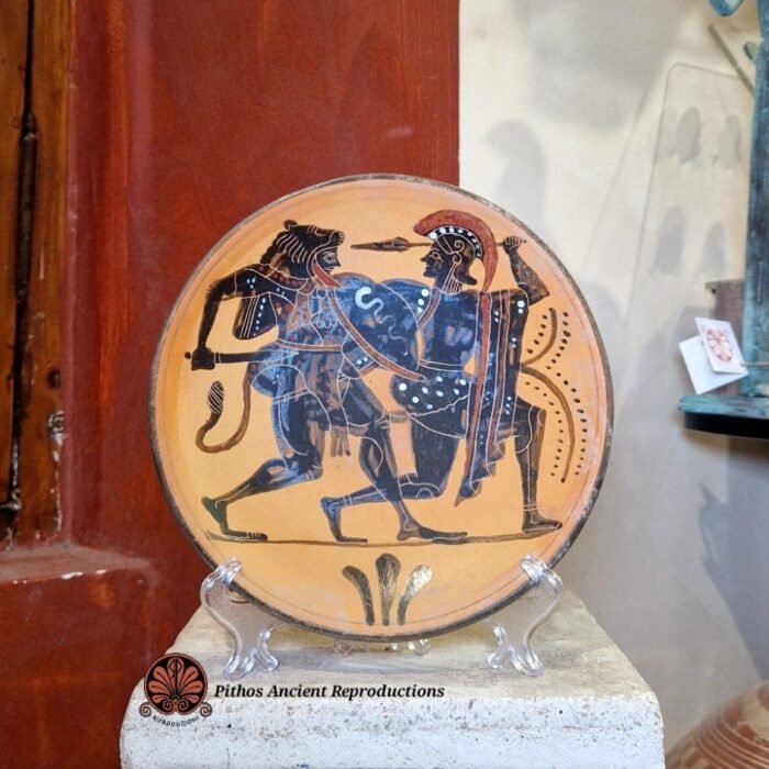 Piatto Herakles/Anteo figure nere