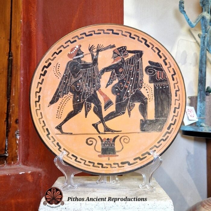 Piatto attico figure nere suonatore