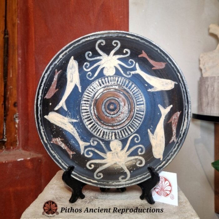 Vaso Patera a vernice nera delfino/polpo