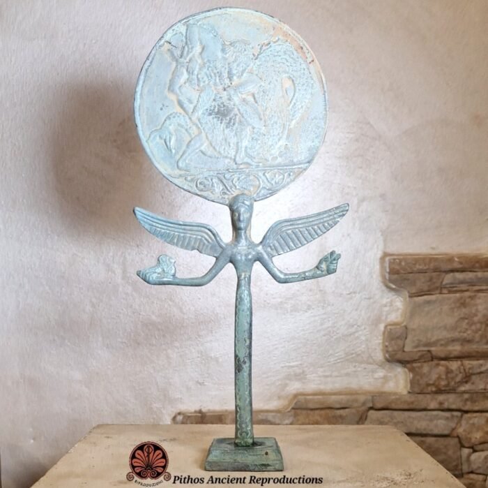 Statua Atena/Minerva con specchio in bronzo