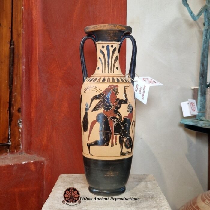 Anfora/bottiglia ceramica smaltata all' interno figure nere