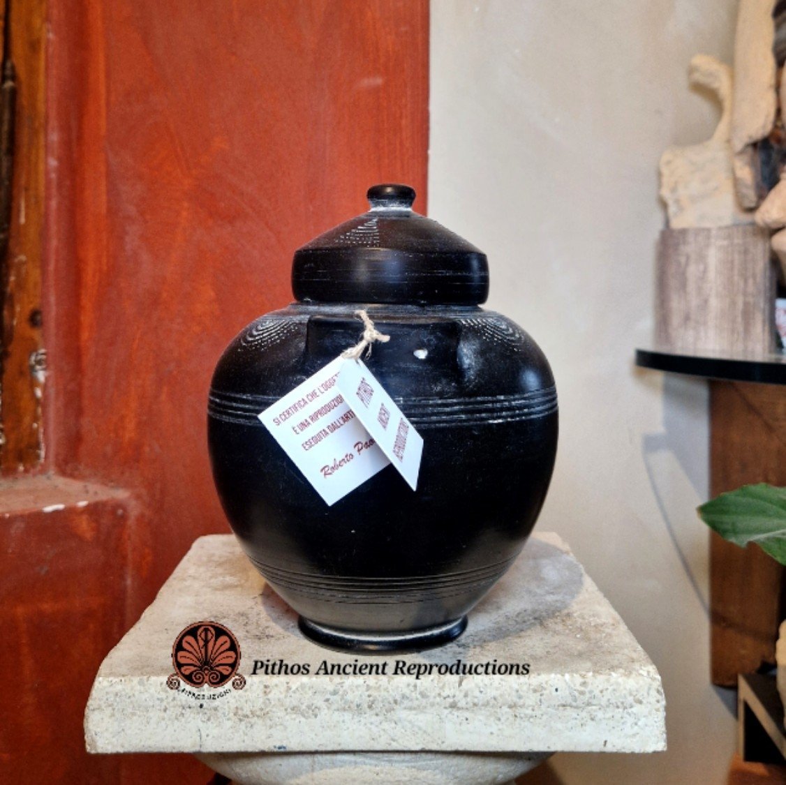 Olla globulare Etrusca in bucchero graffita - Image 2