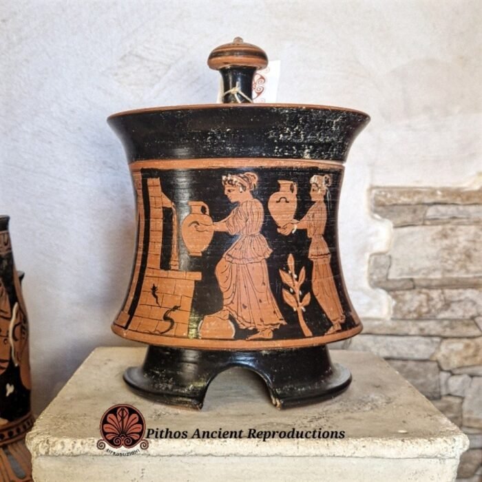 Vaso Pisside attica figure rosse coperchio