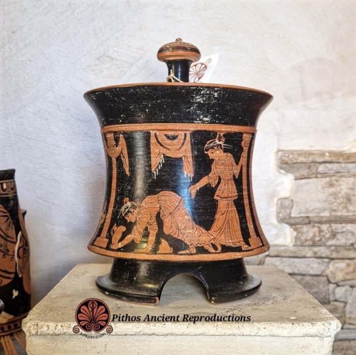 Vaso Pisside attica figure rosse coperchio - immagine 3
