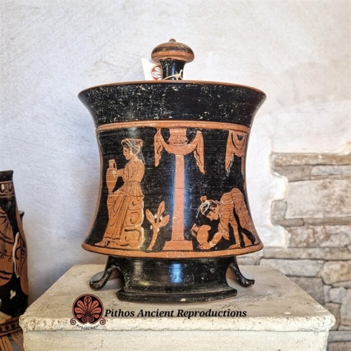 Vaso Pisside attica figure rosse coperchio - immagine 4