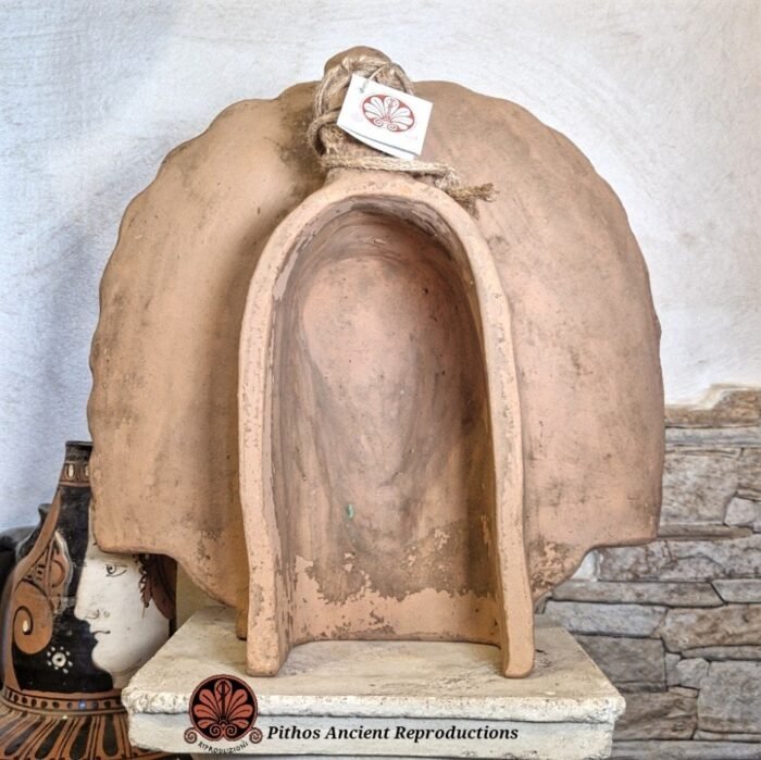 Antefissa volto donna etrusca raggera bordeaux e bianco in terracotta - immagine 3