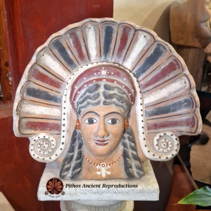 Antefissa volto donna etrusca raggera policroma in terracotta