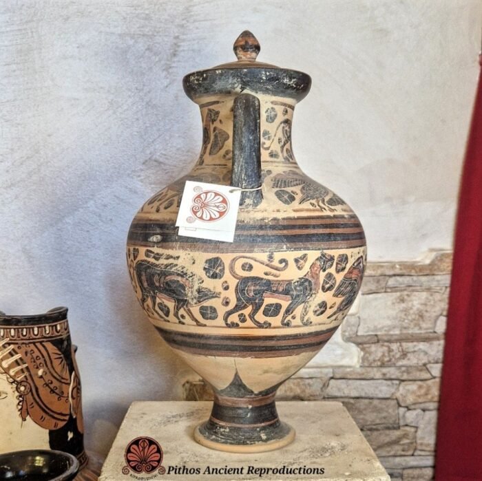 Pisside etrusco corinzia figure nere con coperchio - immagine 2