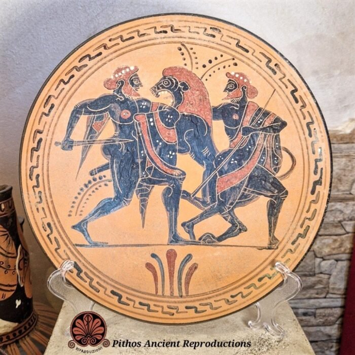 Piatto Herakles/leone Nemeo figure nere