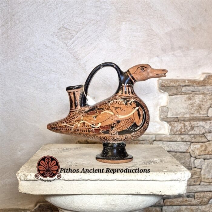 Askos a forma di papera figure rosse