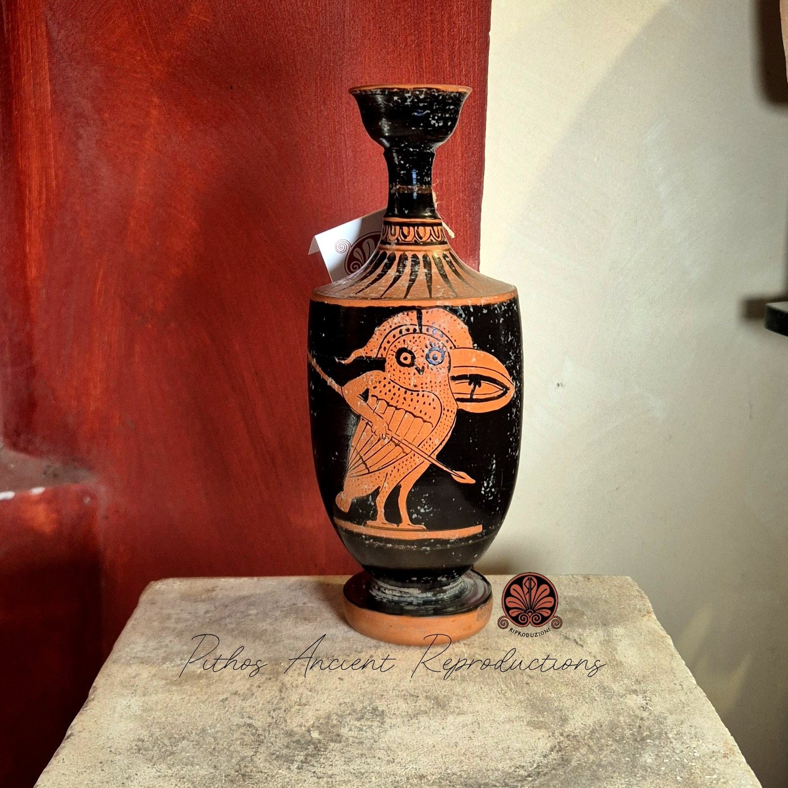 Lekythos globulare palmette figure rosse